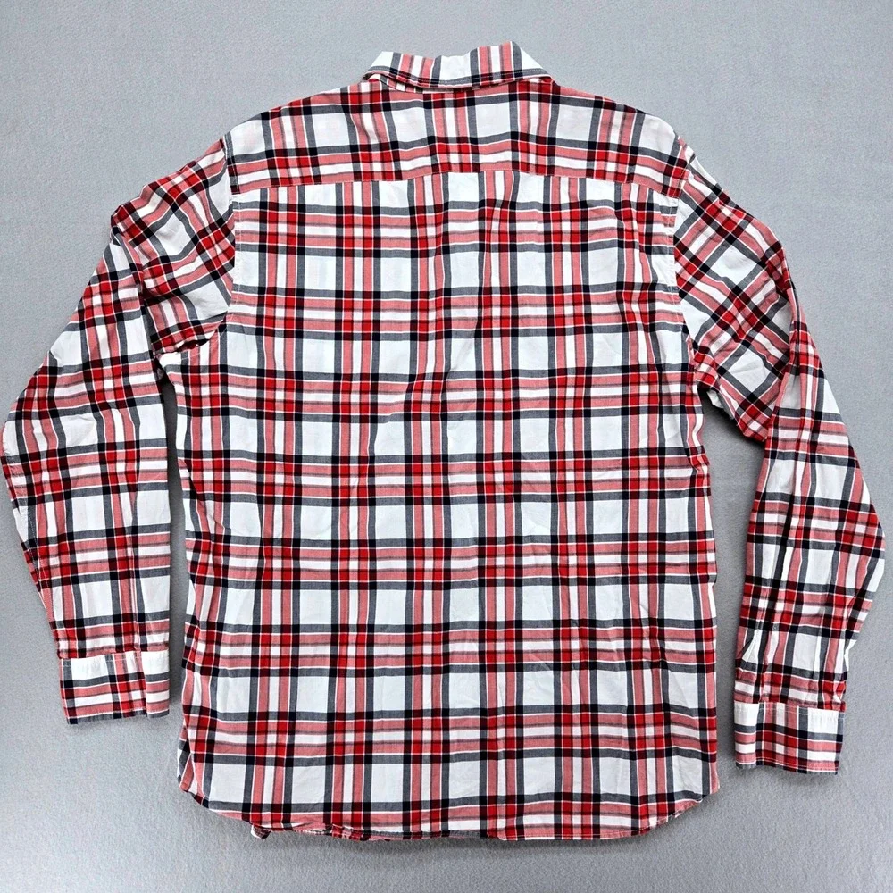 Banana Republic Plaid Untucked Fit Button Down Shirt Red White Blue Cotton XL